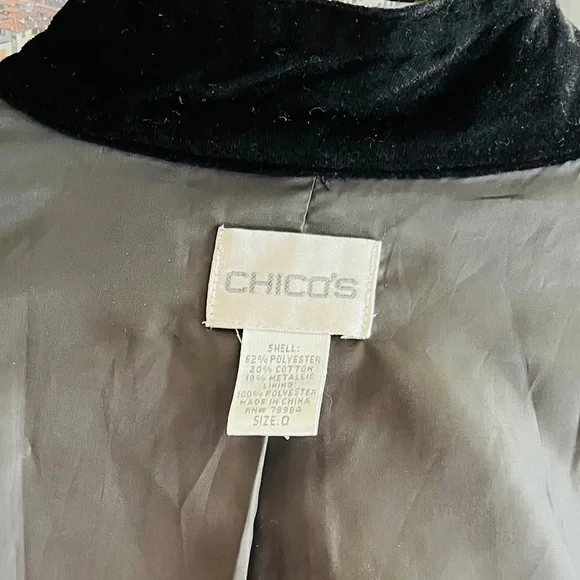 Chico’s woman’s metallic brocade jacket, Black/Silver, size 0 beautiful pattern- - Picture 15 of 16